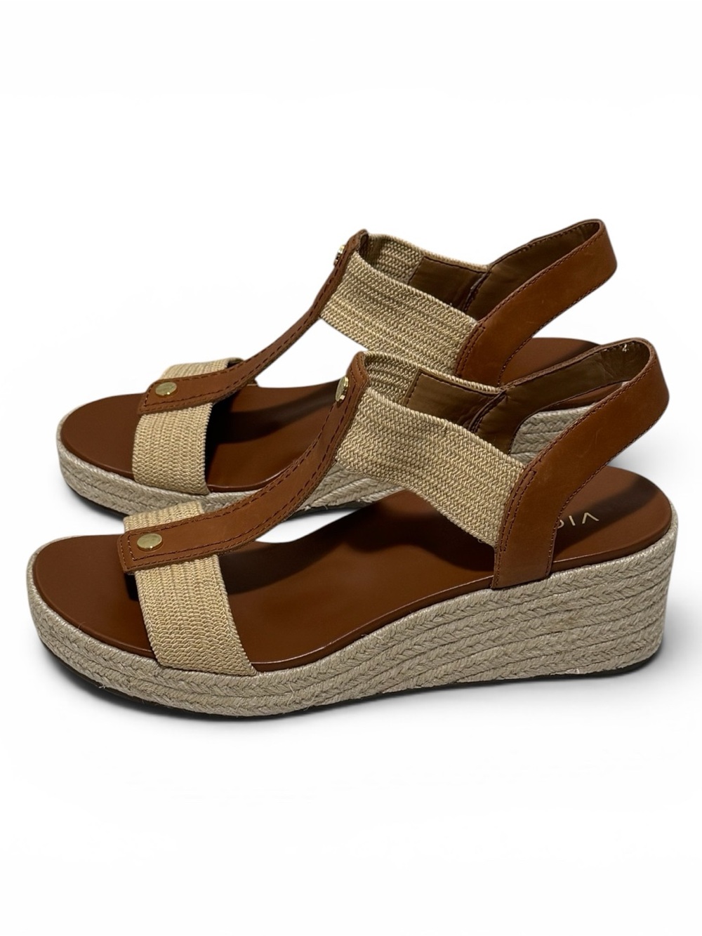 Vionic Calera Wedge Sandal Camel Brown Strappy Jute Platform Women’s Sz 10